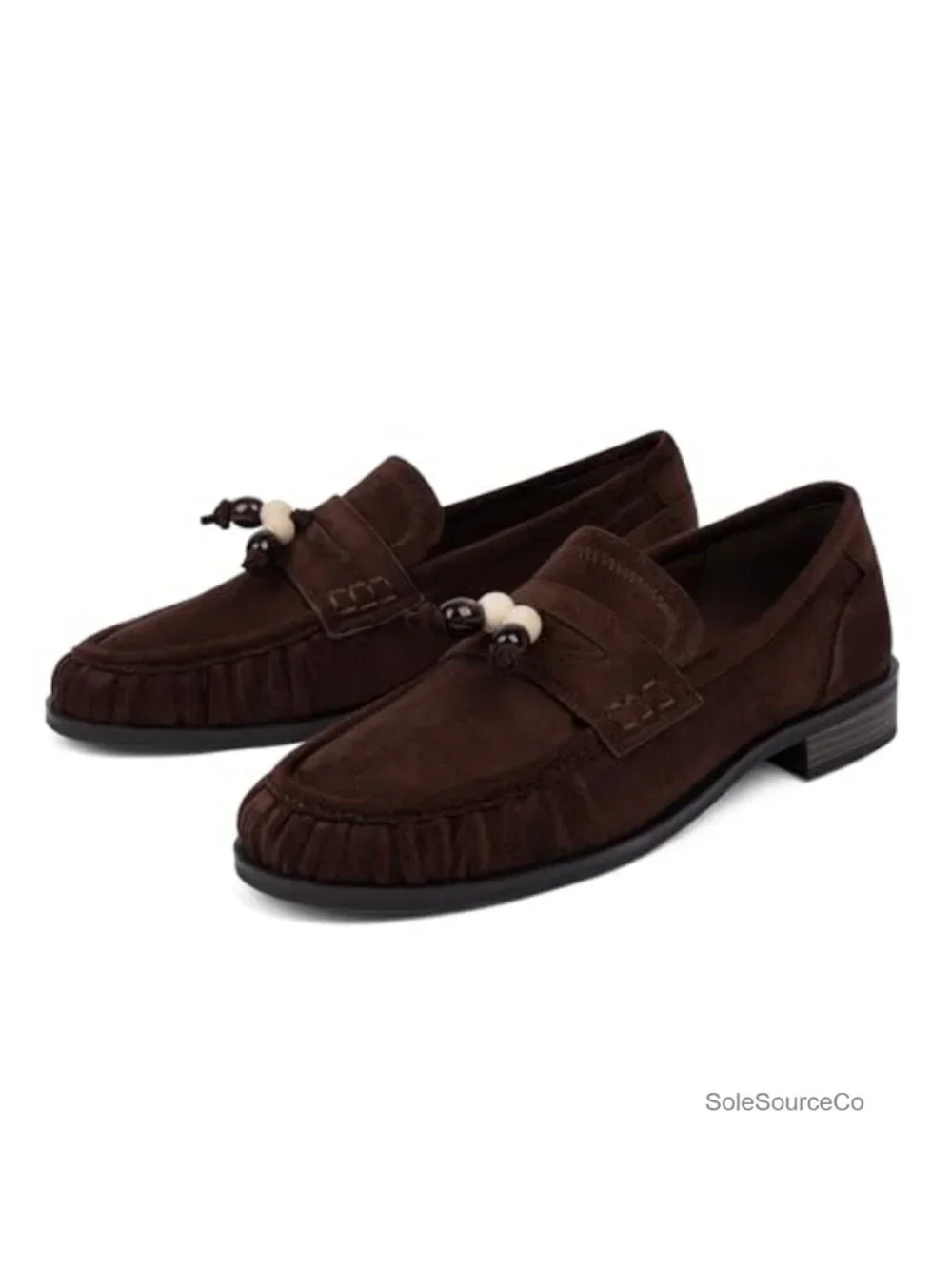 Faux Suede Loafers for Women Comfort Slip-On Flats Ruched Toe Beaded Mocc